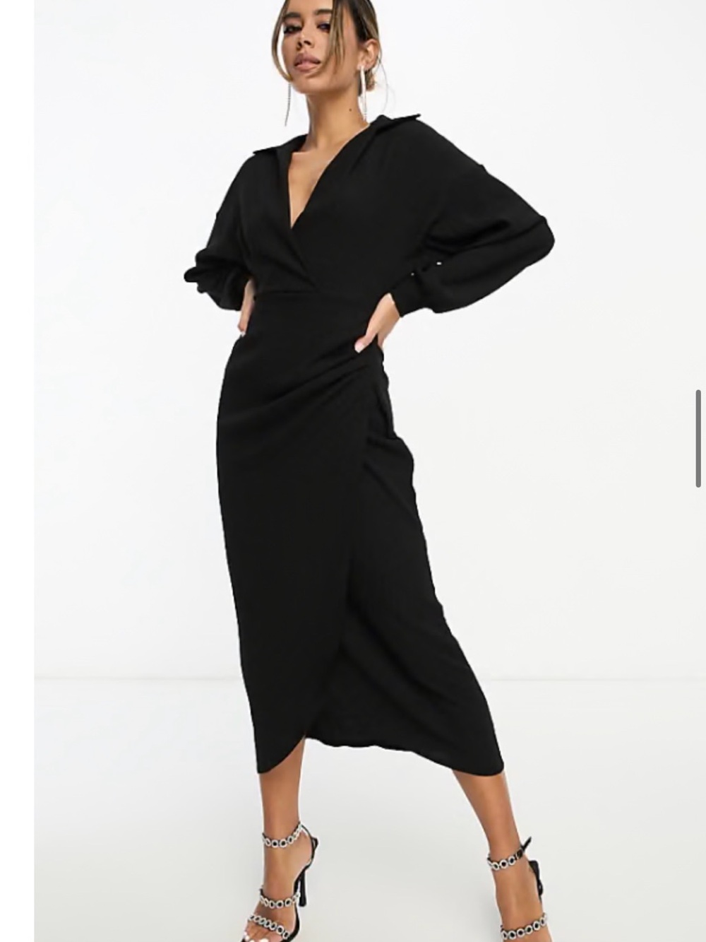 ASOS women’s black textured collared wrap style midi dress size 8
